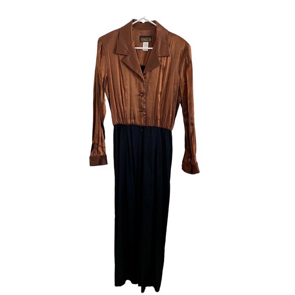 Vintage Virgo II Bronze Metallic Black Jumpsuit 80s/90s NWT Sz 8 - Picture 1 of 8
